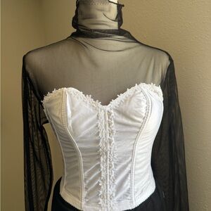 Elegant White Corset with Black Sheer Overlay